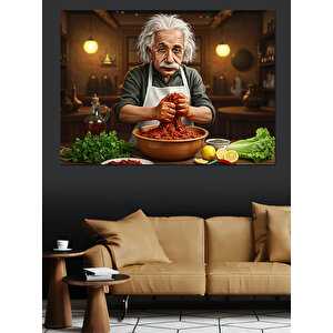 Çiğ Köfte Yapan Einstein Dekoratif Kanvas - Mdf Ahşap Tablo 25x35 cm
