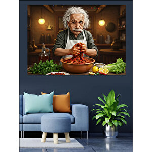 Çiğ Köfte Yapan Einstein Dekoratif Kanvas - Mdf Ahşap Tablo 25x35 cm