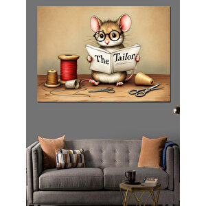 Dikişçi Terzi Fare Ve Makası Dekoratif Kanvas - Mdf Ahşap Tablo 35x50 cm