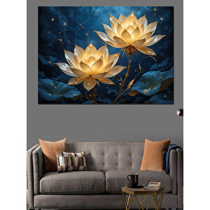 Gece Açmış Altın Nilüfer Dekoratif Kanvas - Mdf Ahşap Tablo 25x35 cm