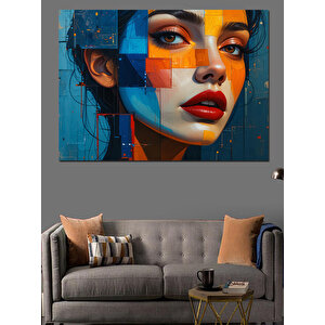 Renkli Kübist Kadın Portresi Dekoratif Kanvas - Mdf Ahşap Tablo