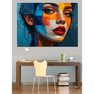 Renkli Kübist Kadın Portresi Dekoratif Kanvas - Mdf Ahşap Tablo