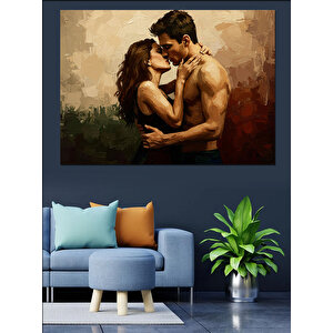 Tutkulu Sarılan Aşık Çift Dekoratif Kanvas - Mdf Ahşap Tablo 50x70 cm