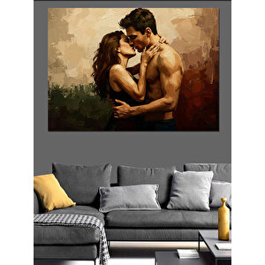 Tutkulu Sarılan Aşık Çift Dekoratif Kanvas - Mdf Ahşap Tablo