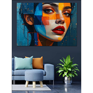 Renkli Kübist Kadın Portresi Dekoratif Kanvas - Mdf Ahşap Tablo 50x70 cm
