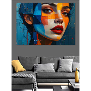 Renkli Kübist Kadın Portresi Dekoratif Kanvas - Mdf Ahşap Tablo 70x100 cm