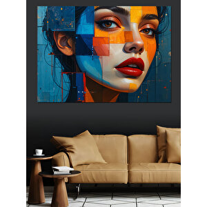 Renkli Kübist Kadın Portresi Dekoratif Kanvas - Mdf Ahşap Tablo 70x100 cm