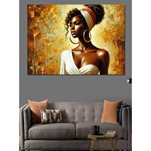 Altın Küpeli Afro Kadın Dekoratif Kanvas - Mdf Ahşap Tablo