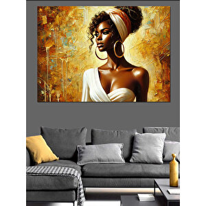 Altın Küpeli Afro Kadın Dekoratif Kanvas - Mdf Ahşap Tablo 50x70 cm