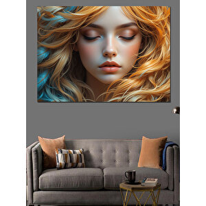 Altın Saçlı Düşsel Kadın Dekoratif Kanvas - Mdf Ahşap Tablo
