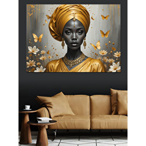 Altın Sarısı Sarıklı Kadın Dekoratif Kanvas - Mdf Ahşap Tablo 50x70 cm
