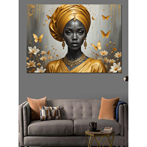 Altın Sarısı Sarıklı Kadın Dekoratif Kanvas - Mdf Ahşap Tablo 50x70 cm