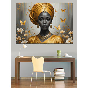 Altın Sarısı Sarıklı Kadın Dekoratif Kanvas - Mdf Ahşap Tablo