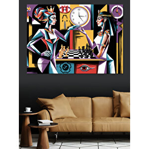 Soyut Satranç Oyunu Dekoratif Kanvas - Mdf Ahşap Tablo