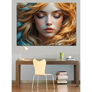Altın Saçlı Düşsel Kadın Dekoratif Kanvas - Mdf Ahşap Tablo 50x70 cm