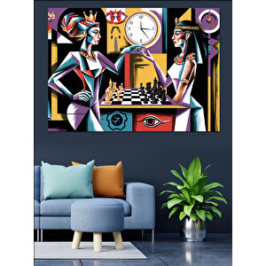 Soyut Satranç Oyunu Dekoratif Kanvas - Mdf Ahşap Tablo 100x140 cm
