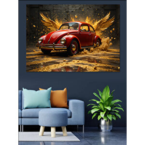 Altın Volkswagen Beetle Dekoratif Kanvas - Mdf Ahşap Tablo 100x140 cm