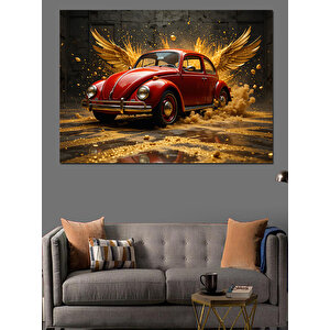 Altın Volkswagen Beetle Dekoratif Kanvas - Mdf Ahşap Tablo 100x140 cm