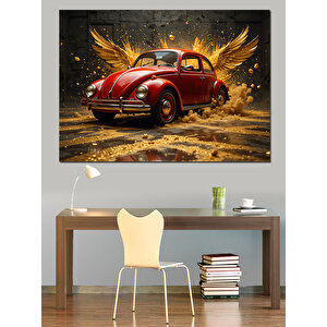 Altın Volkswagen Beetle Dekoratif Kanvas - Mdf Ahşap Tablo 100x140 cm