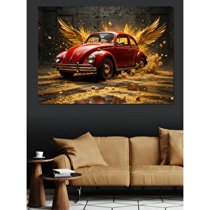 Altın Volkswagen Beetle Dekoratif Kanvas - Mdf Ahşap Tablo
