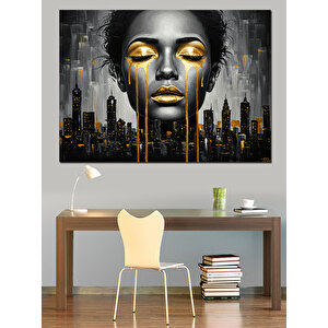 Altın Makyajlı Kadın Portresi Dekoratif Kanvas - Mdf Ahşap Tablo