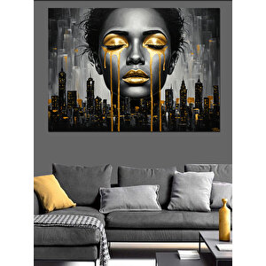 Altın Makyajlı Kadın Portresi Dekoratif Kanvas - Mdf Ahşap Tablo