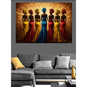 Geleneksel Kıyafetli Kadınlar Dizisi Dekoratif Kanvas - Mdf Ahşap Tablo 70x100 cm