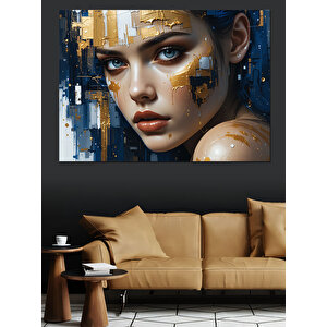 Altın Efektli Kadın Portresi Dekoratif Kanvas - Mdf Ahşap Tablo 100x140 cm
