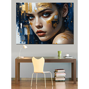 Altın Efektli Kadın Portresi Dekoratif Kanvas - Mdf Ahşap Tablo