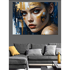 Altın Efektli Kadın Portresi Dekoratif Kanvas - Mdf Ahşap Tablo