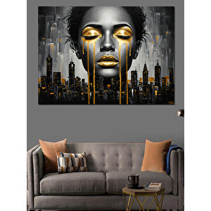 Altın Makyajlı Kadın Portresi Dekoratif Kanvas - Mdf Ahşap Tablo 100x140 cm