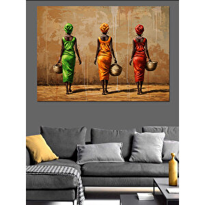 Su Taşıyan Renkli Kadınlar Dekoratif Kanvas - Mdf Ahşap Tablo