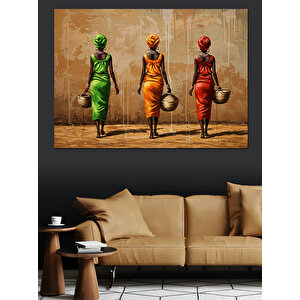 Su Taşıyan Renkli Kadınlar Dekoratif Kanvas - Mdf Ahşap Tablo