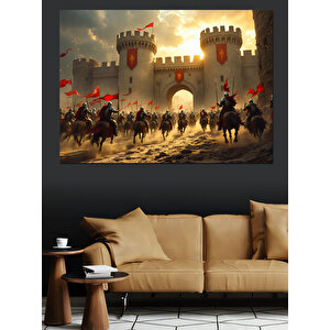 Ortaçağ Kalesi Ve Süvariler Dekoratif Kanvas - Mdf Ahşap Tablo 50x70 cm