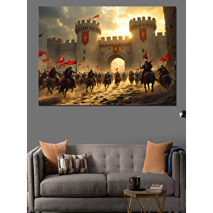 Ortaçağ Kalesi Ve Süvariler Dekoratif Kanvas - Mdf Ahşap Tablo 50x70 cm