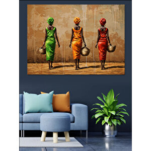 Su Taşıyan Renkli Kadınlar Dekoratif Kanvas - Mdf Ahşap Tablo 70x100 cm