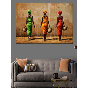 Su Taşıyan Renkli Kadınlar Dekoratif Kanvas - Mdf Ahşap Tablo 70x100 cm