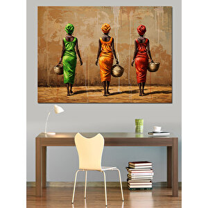 Su Taşıyan Renkli Kadınlar Dekoratif Kanvas - Mdf Ahşap Tablo 70x100 cm