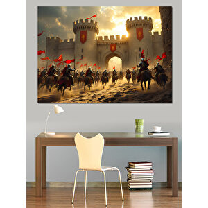 Ortaçağ Kalesi Ve Süvariler Dekoratif Kanvas - Mdf Ahşap Tablo