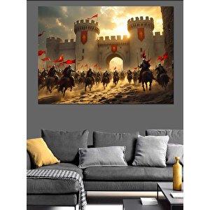 Ortaçağ Kalesi Ve Süvariler Dekoratif Kanvas - Mdf Ahşap Tablo