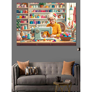 Dikiş Makinesi Ve Terzi Kadın Dekoratif Kanvas - Mdf Ahşap Tablo 100x140 cm