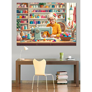 Dikiş Makinesi Ve Terzi Kadın Dekoratif Kanvas - Mdf Ahşap Tablo 100x140 cm