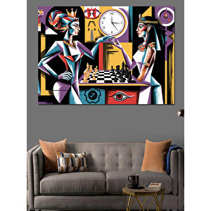 Soyut Satranç Oyunu Dekoratif Kanvas - Mdf Ahşap Tablo 35x50 cm