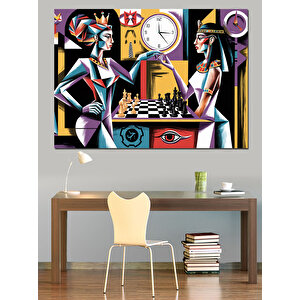 Soyut Satranç Oyunu Dekoratif Kanvas - Mdf Ahşap Tablo 35x50 cm