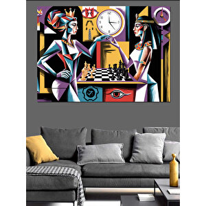 Soyut Satranç Oyunu Dekoratif Kanvas - Mdf Ahşap Tablo