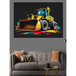 Renkli Kepçe İş Makinesi Dekoratif Kanvas - Mdf Ahşap Tablo 35x50 cm