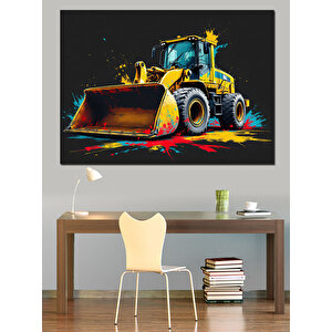 Renkli Kepçe İş Makinesi Dekoratif Kanvas - Mdf Ahşap Tablo 35x50 cm