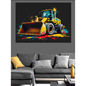 Renkli Kepçe İş Makinesi Dekoratif Kanvas - Mdf Ahşap Tablo