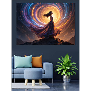 Galaksi Manzarasında Yalnız Kadın Dekoratif Kanvas - Mdf Ahşap Tablo 100x140 cm