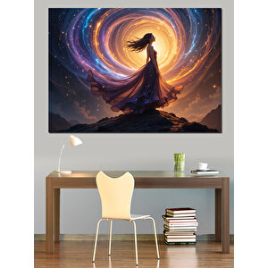 Galaksi Manzarasında Yalnız Kadın Dekoratif Kanvas - Mdf Ahşap Tablo 100x140 cm